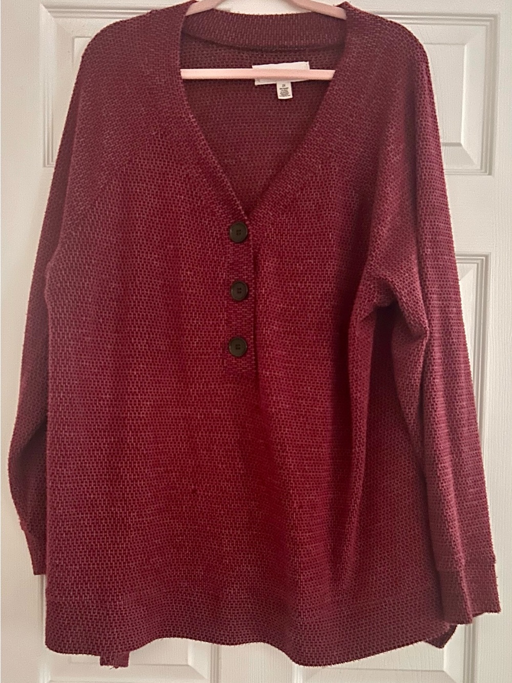 French Laundry Women's Deep Wine Three-Button V-Neck Cardigan